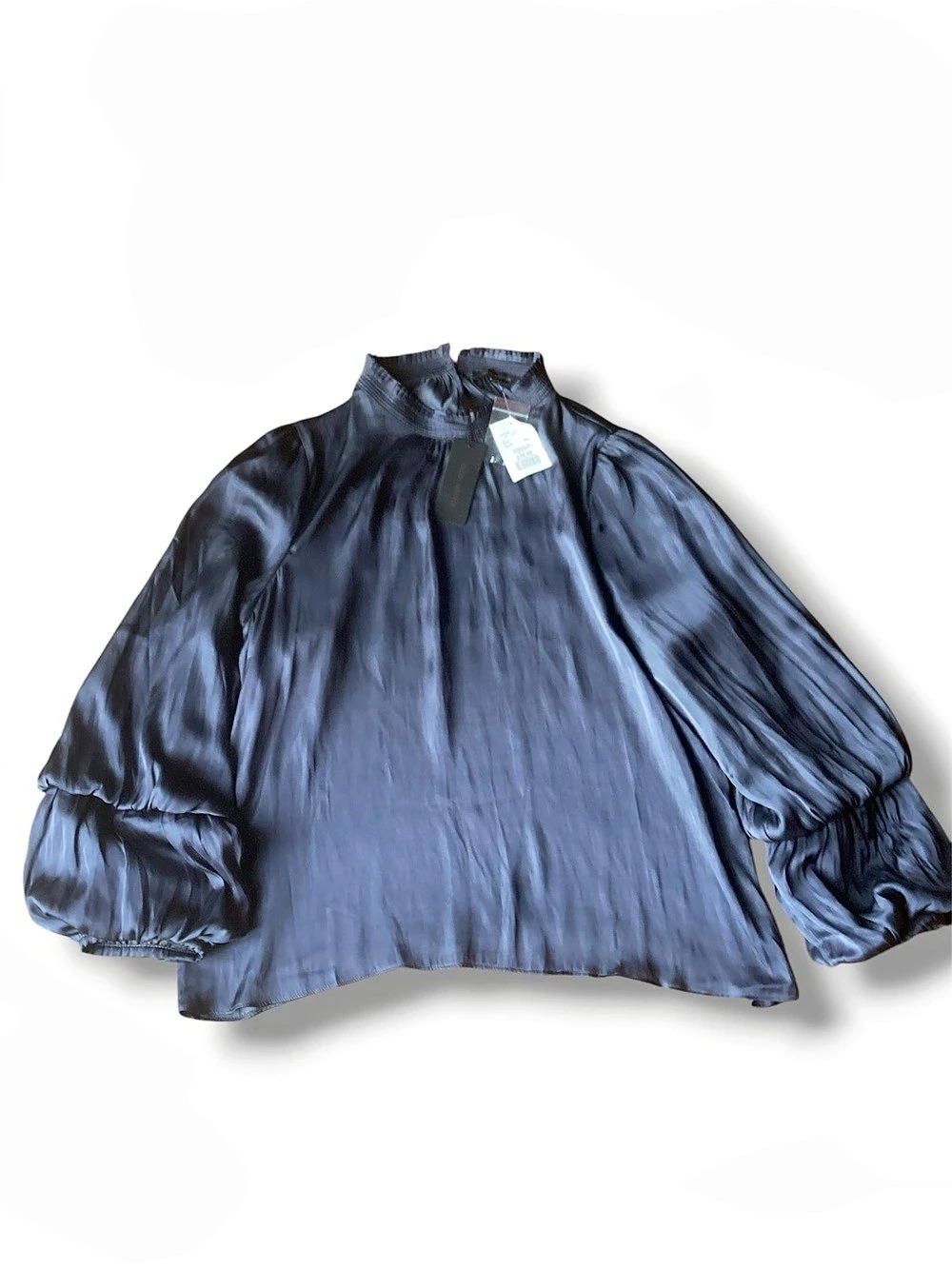 NWT Ellen Weaver Mock Neck Blouse XL Dark Charcoal Balloon Sleeve